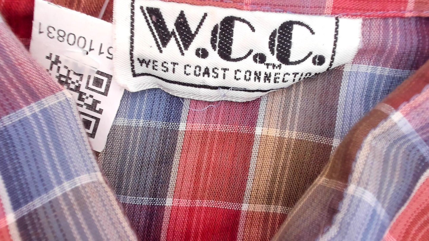 80s West Coast Connection Plaid Button Down Shirt Red Blue Small