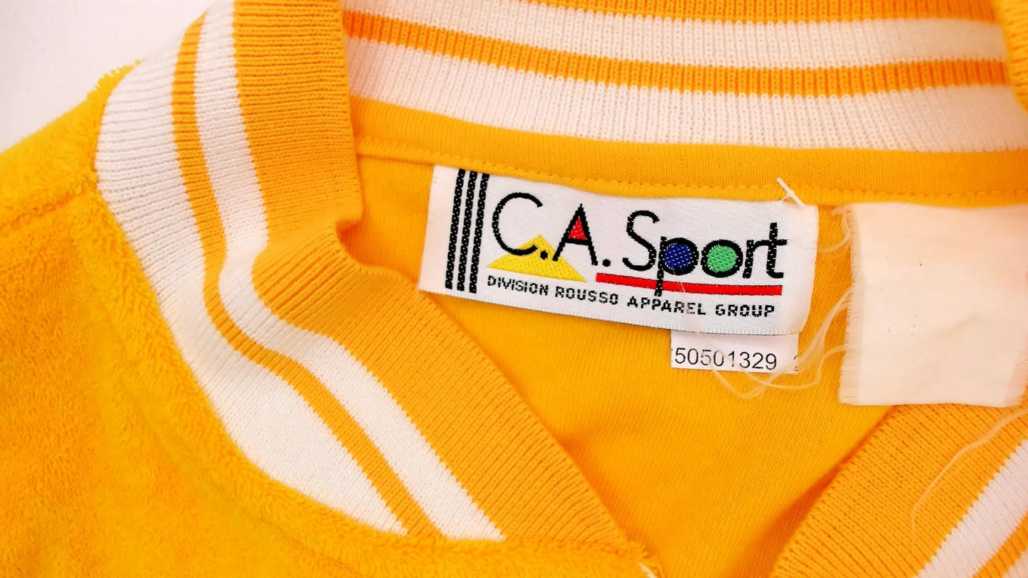 80s CA Sport Terrycloth Zip Jacket Compass Embroidered Yellow Plus Size XXL