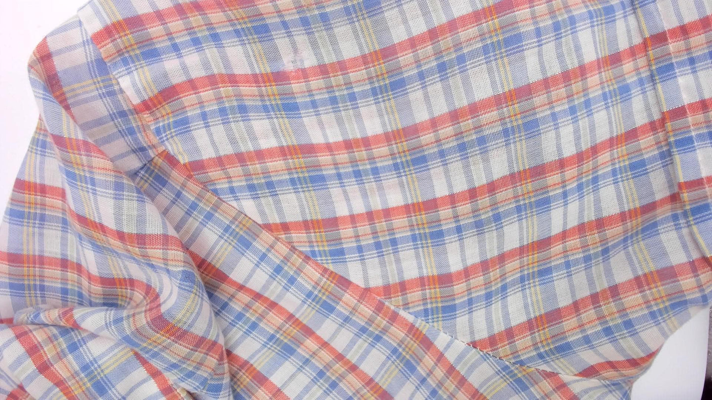 80s Plaid Button-Up Shirt Short Sleeve Pointed Collar Cotton Multicolor Medium