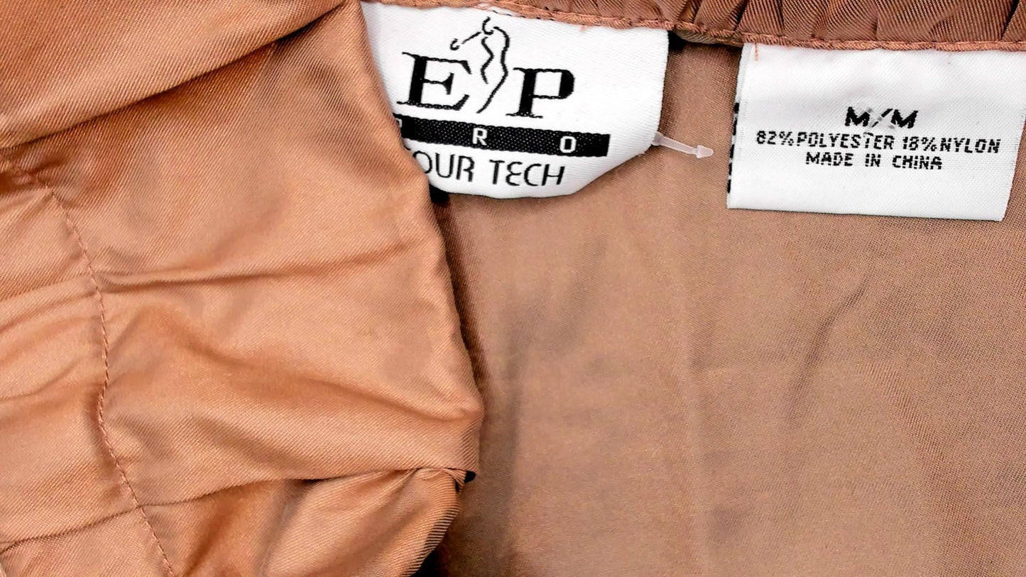 Y2K Tan Utility Jacket Snap Collar Cargo Pockets Zip Windbreaker Medium M