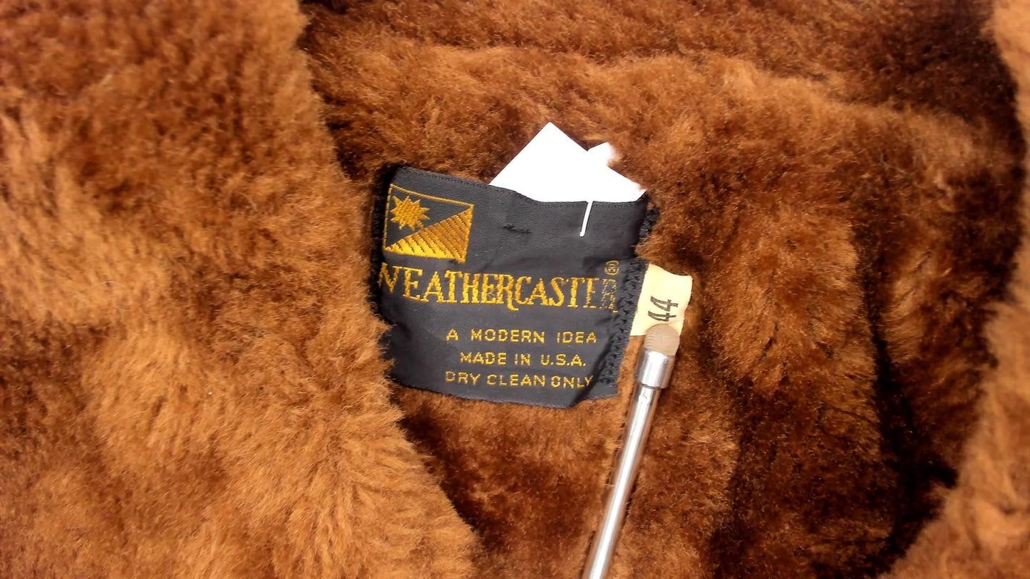 80s Weathercastle Bomber Jacket Beige Faux Fur Collar Lined Large
