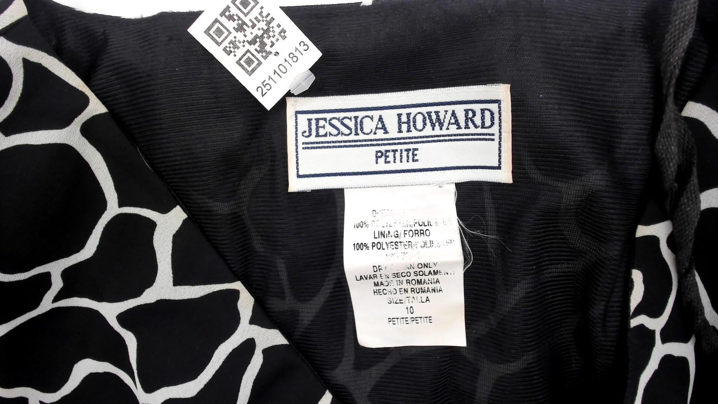 90s Jessica Howard Giraffe Print Maxi Dress Black White Sleeveless Medium