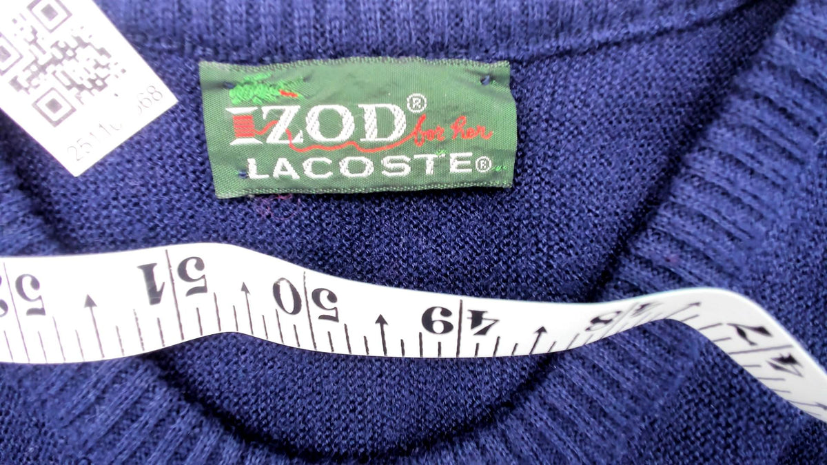 Izod Lacoste Navy Crew Neck Sweater 80s Crocodile Logo Pullover Small