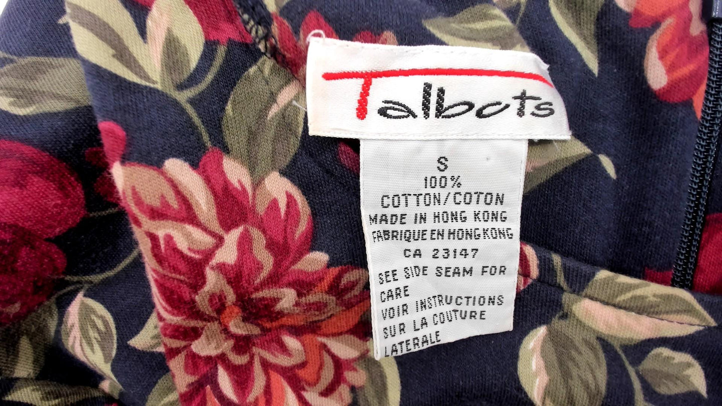 90s Talbots Floral Midi Dress Navy Dahlia Cotton Small