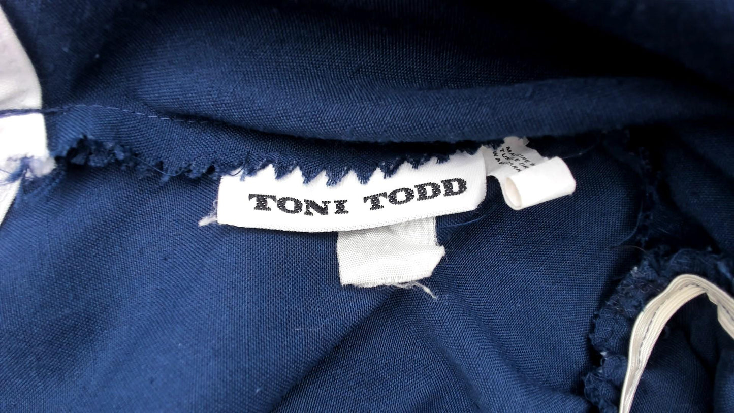 80s Toni Todd Navy Wrap Dress White Trim Cap Sleeve Midi Small Medium
