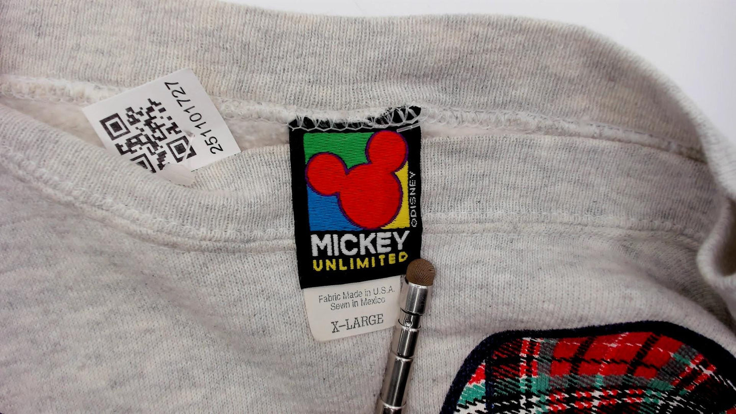 90s Mickey Unlimited Sweatshirt Grey Plaid Graphic Crewneck Extra Large XL