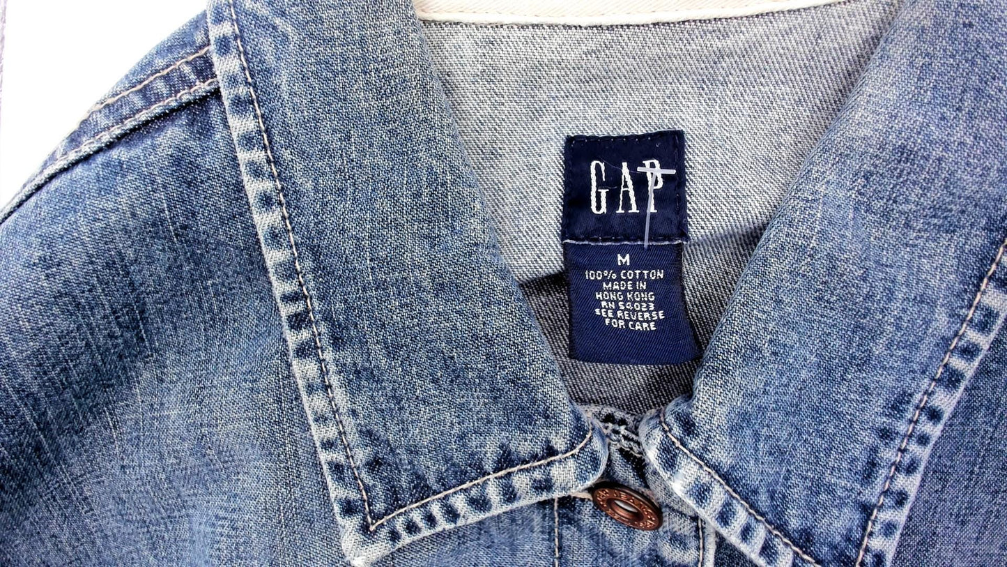 Y2K Gap Light Wash Denim Jacket Princess Seam Fitted Cropped Medium M