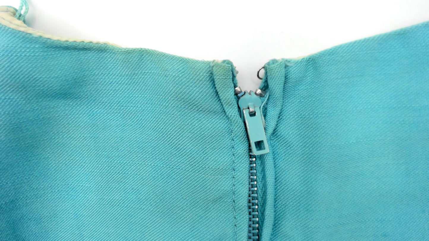 60s Turquoise Shift Dress Sleeveless Mini Mod A-Line Extra Small XS