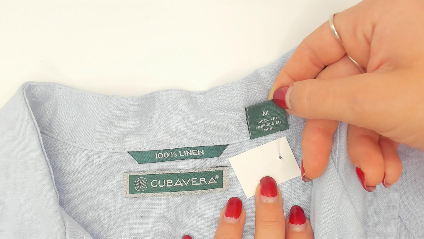 90s Cubavera Powder Blue Linen Camp Collar Shirt Medium M