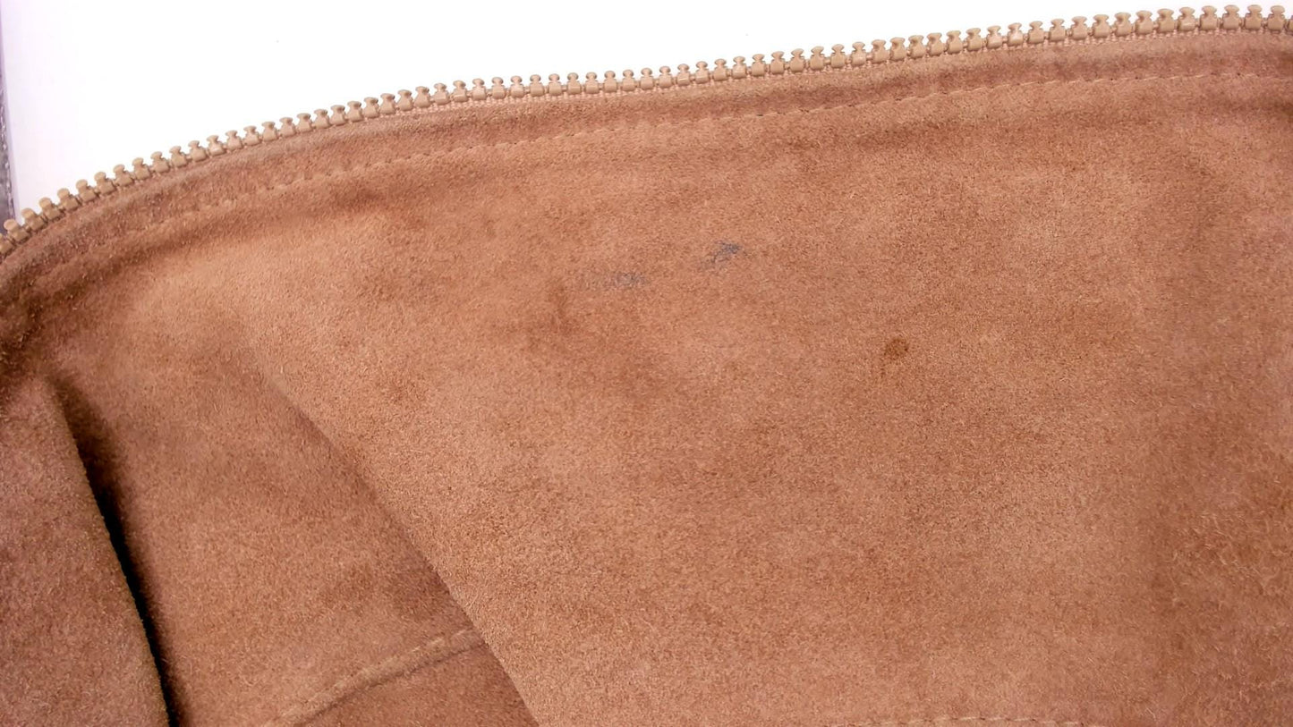 80s Tan Suede Bomber Jacket Zip Front Pointed Collar Ribbed Cuff Medium