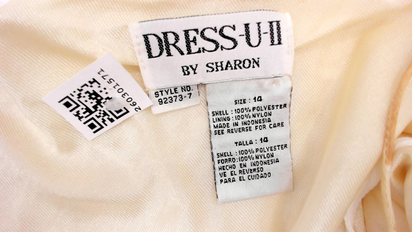 00s Dress-U-Ii Gold Floral Slip Dress Midi Cream Rose Print Spaghetti Strap Large L