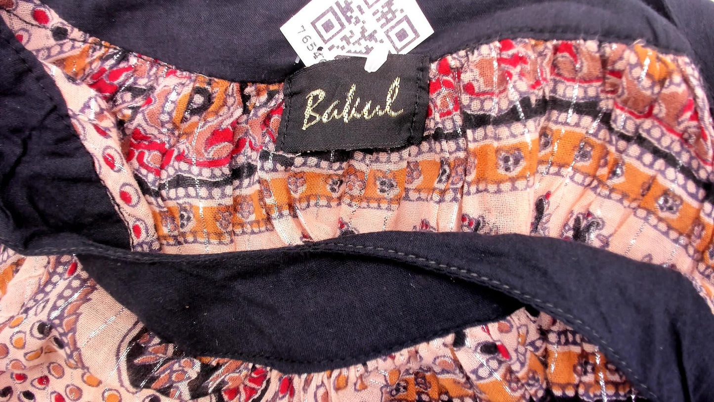 Y2K Bakul Indian Block Print Mini Dress Paisley Black Burgundy Small