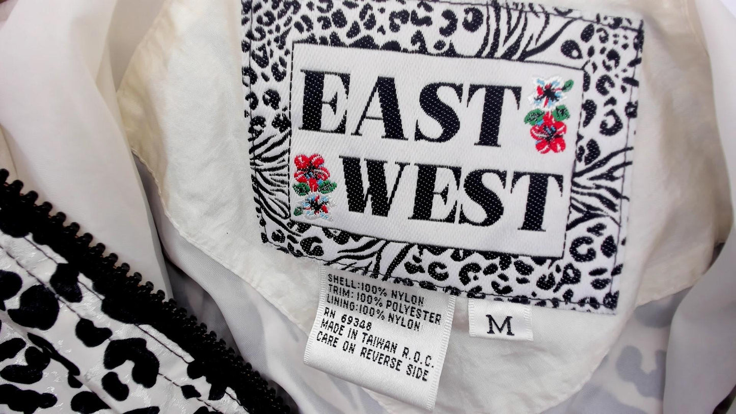 90s East West Leopard Zebra Floral Windbreaker Jacket Black Medium M