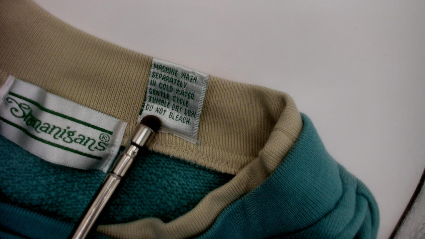 90s Shenanigans Embroidered Garden Wheelbarrow Sweatshirt Teal Medium