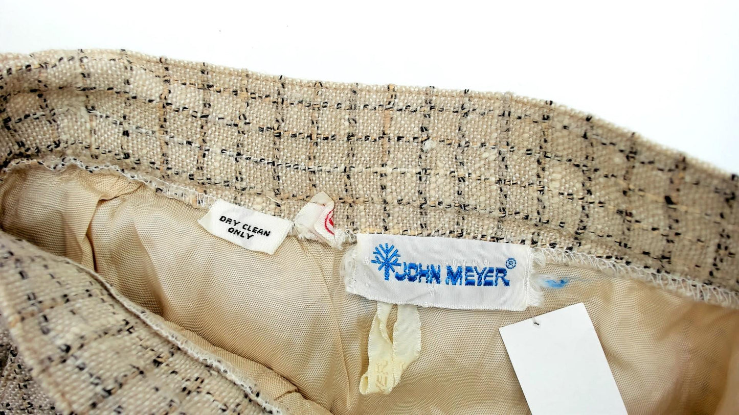 70s John Meyer Tweed Pencil Skirt Tan Houndstooth Check Knee Length Wool Small