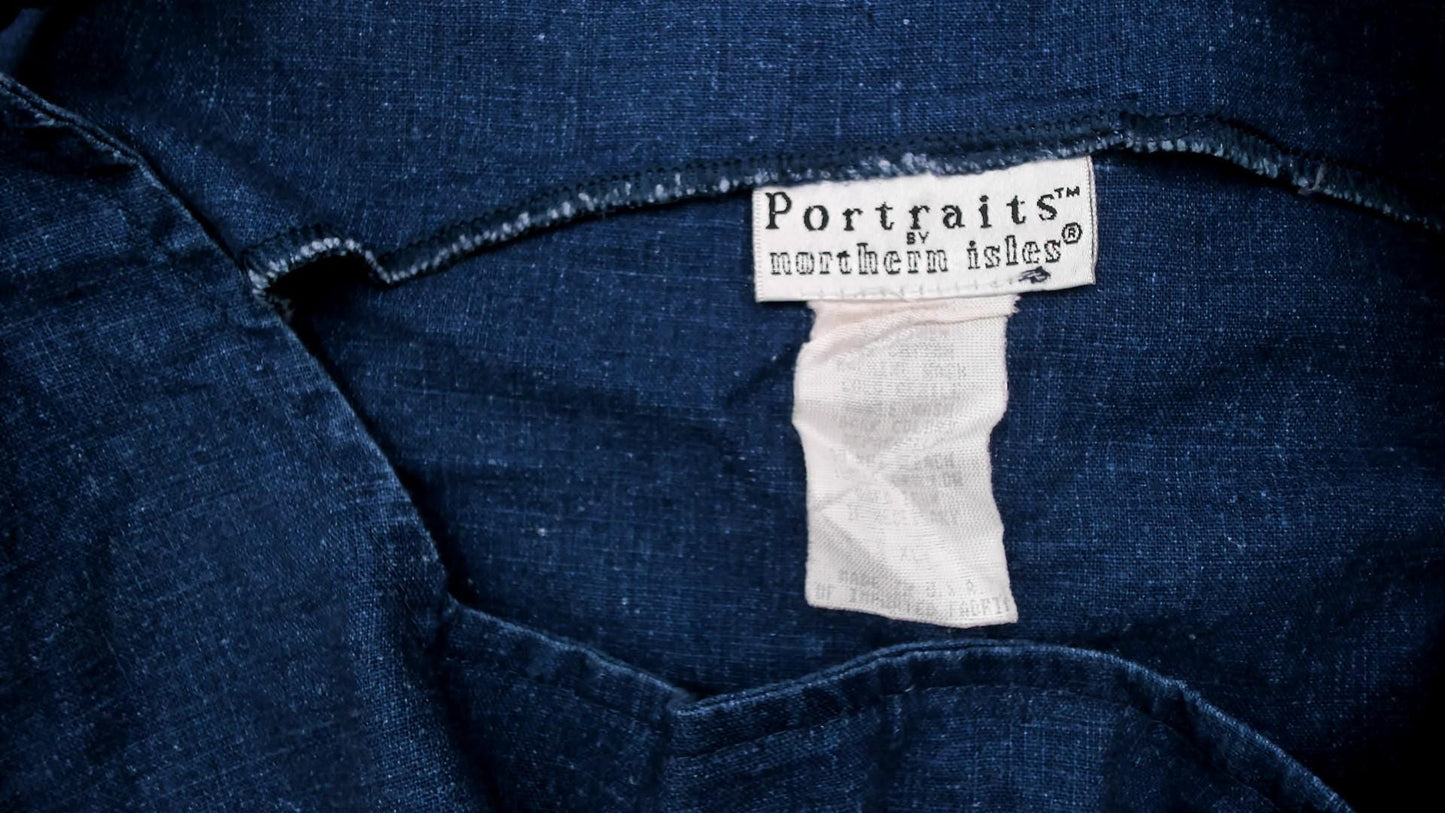 90s Portraits Navy Denim Shift Dress Square Neck Knee-Length Cotton Extra Large XL