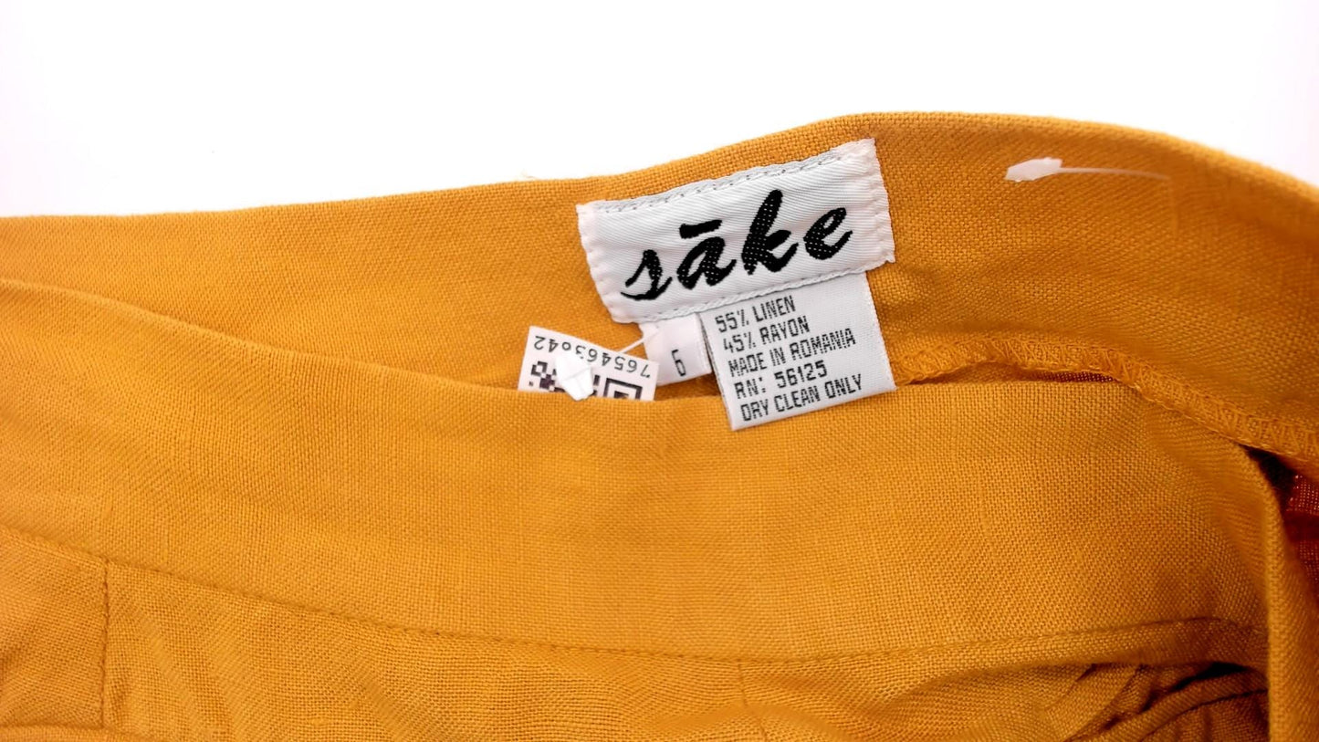 90s Sāke Mustard Linen High-Waist Tapered Trousers Extra Small XS