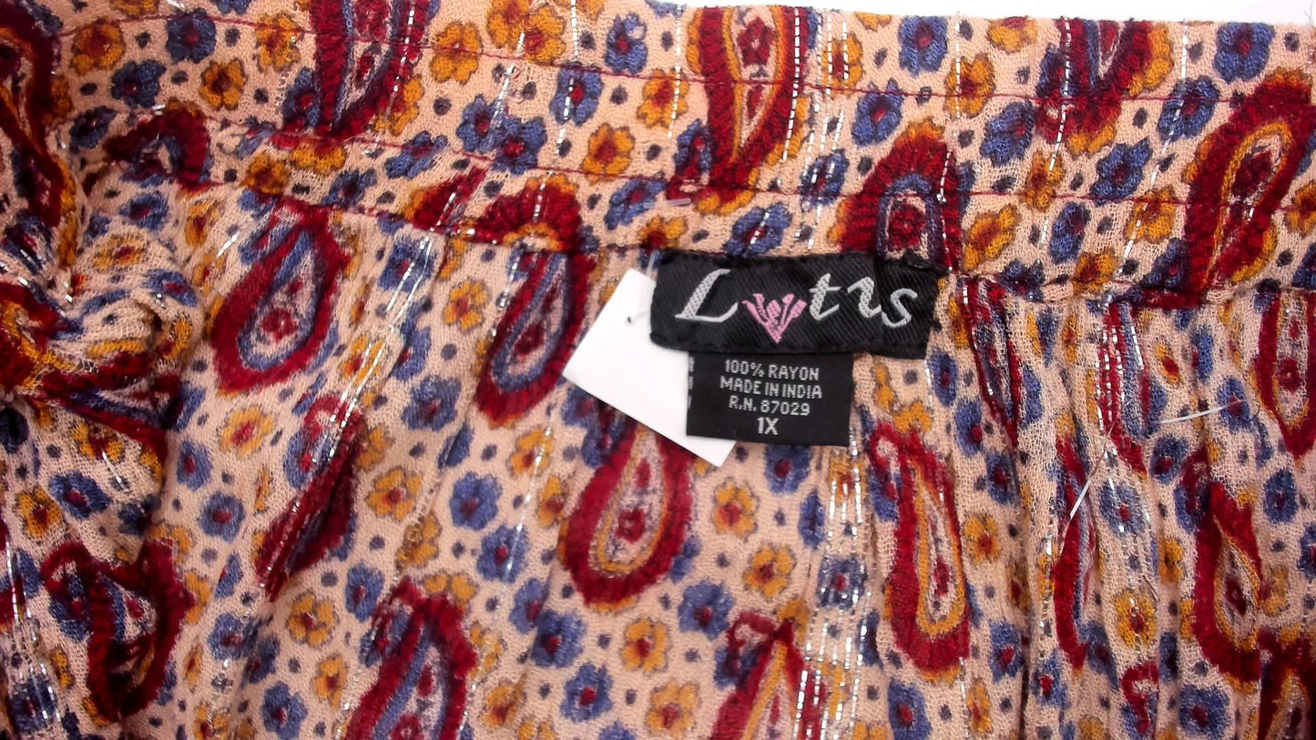 Y2K Lotus Indian Maxi Skirt Burgundy Paisley Gold Drawstring Waist Extra Large XXL