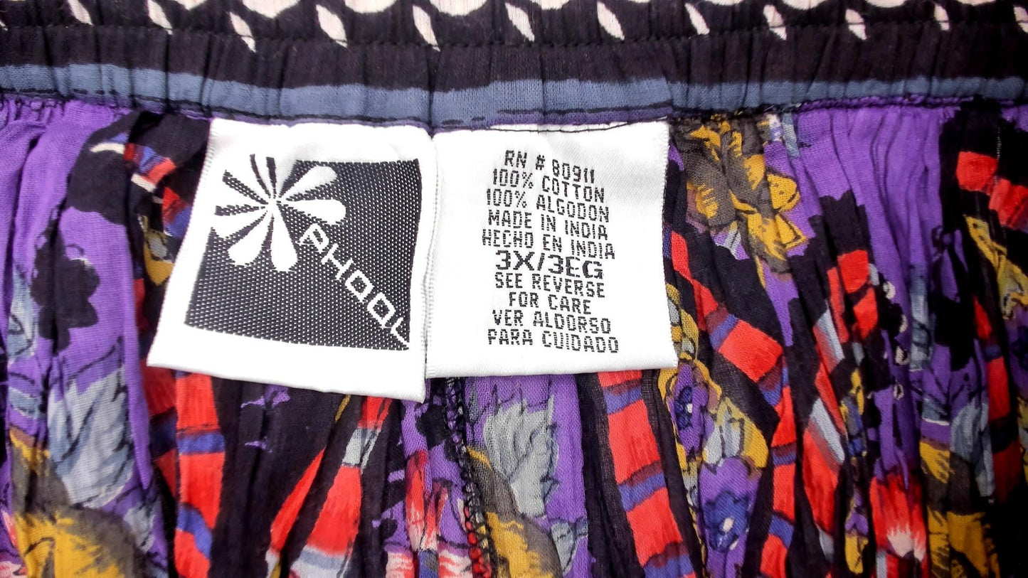 90s Phool Tiered Maxi Skirt Floral Geometric Print Cotton Plus Size 3X