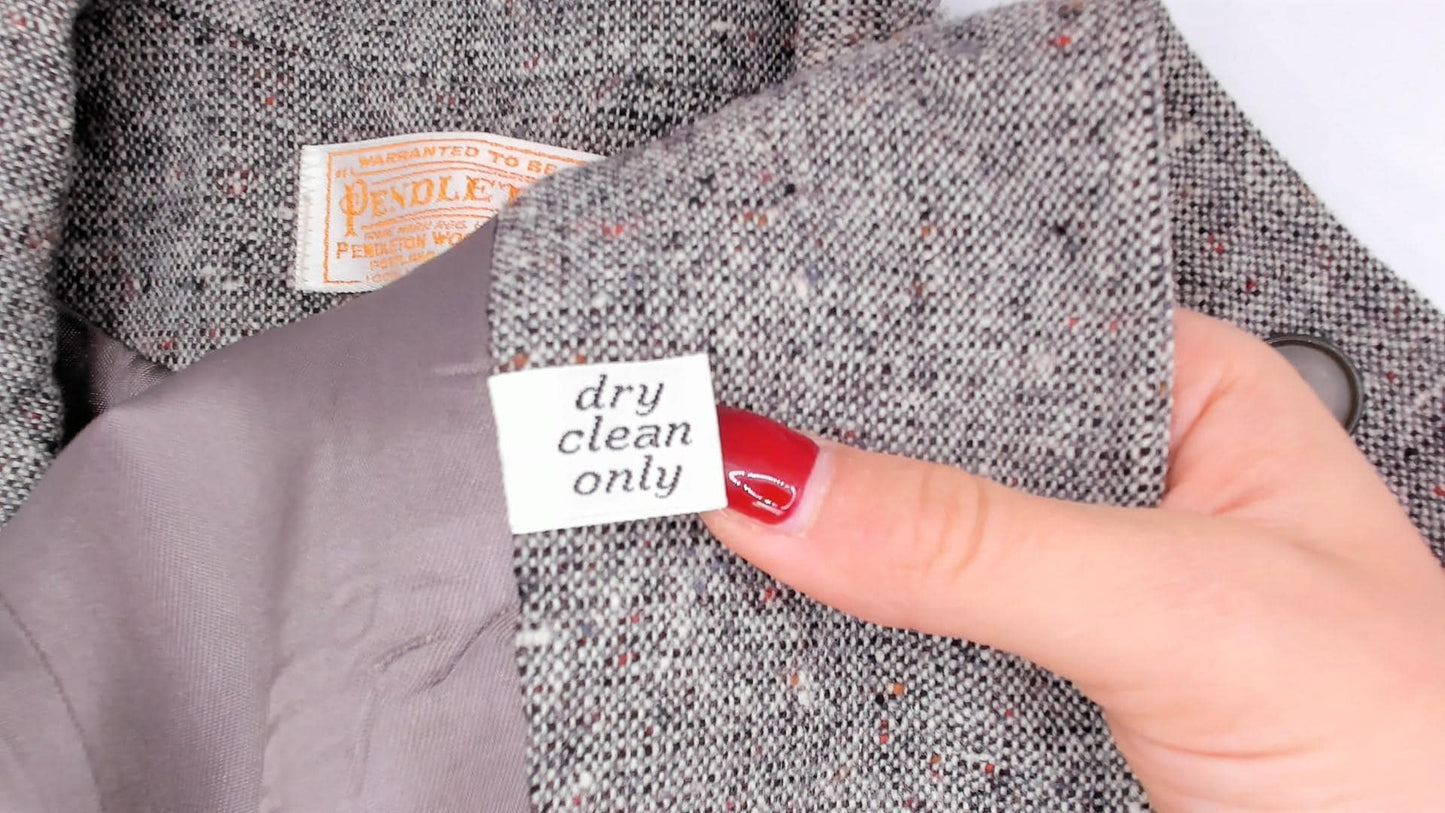 80s Pendleton Tweed Blazer Grey Wool Notched Lapel Fitted Small S