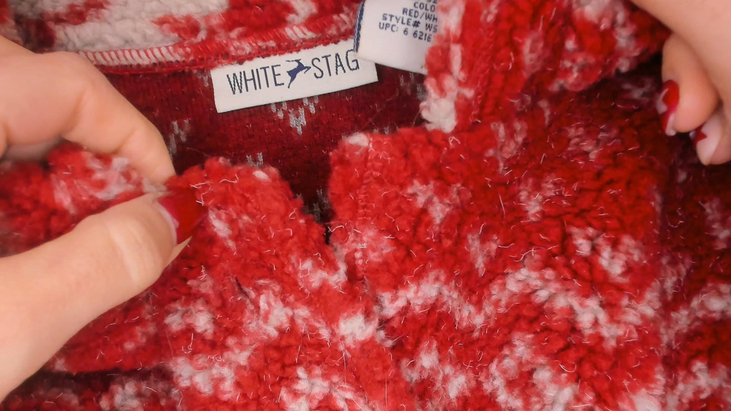 90s White Stag Nordic Fleece Shacket Cranberry Snowflake Fair Isle Large L