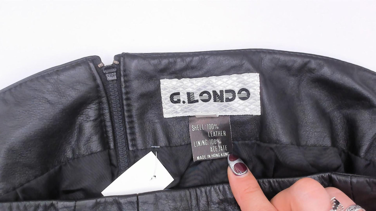80s G.Londo Black Leather Pencil Skirt High Waist Panel Seam Medium