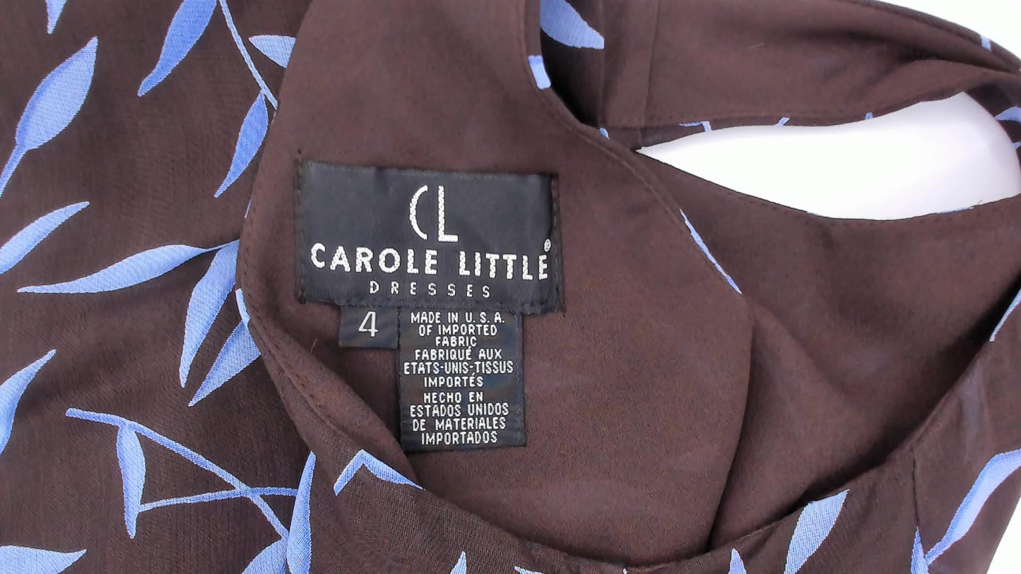 90s Carole Little Maxi Dress Brown Blue Leaf Print Scoop Neck Small S