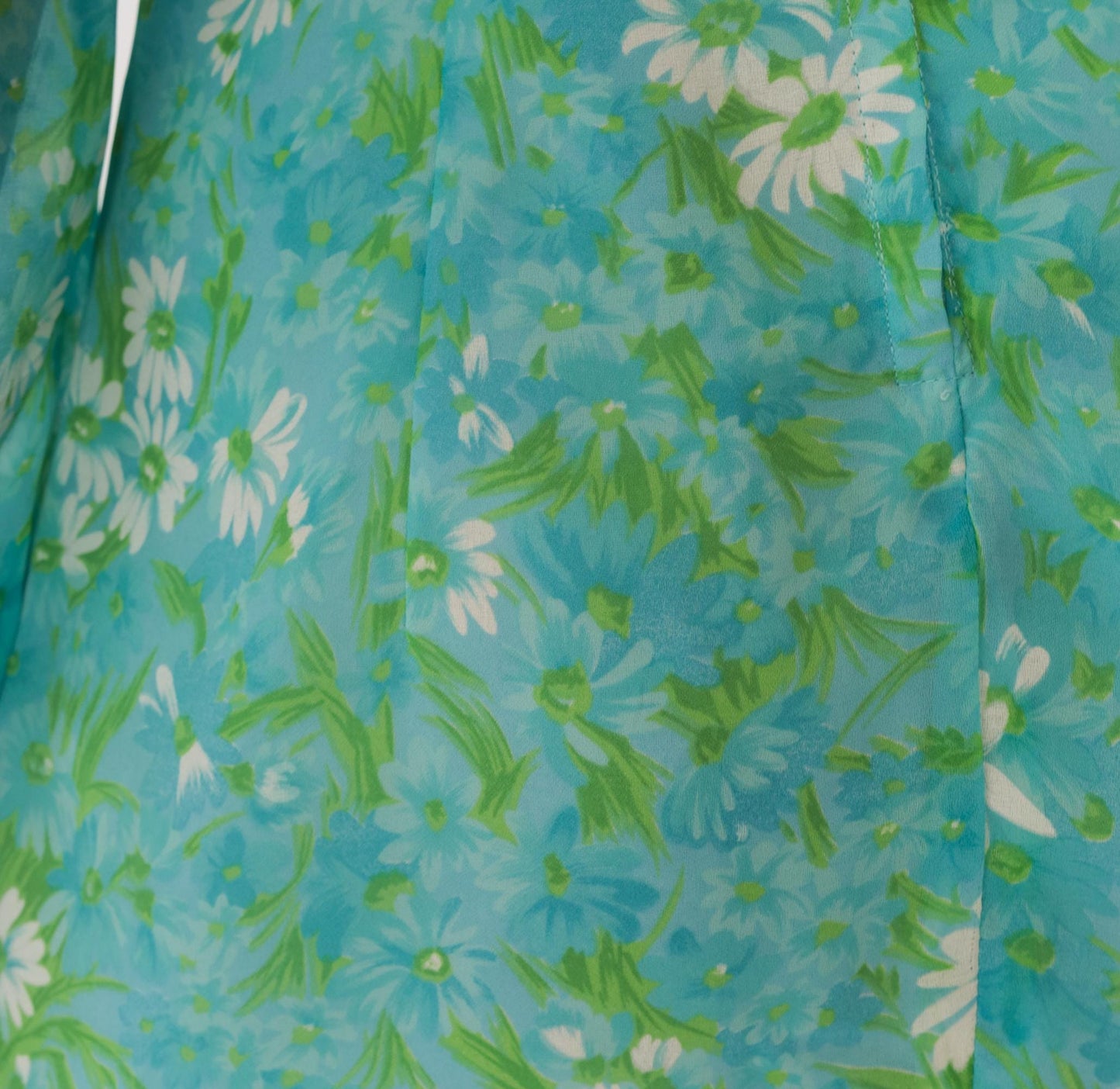70s Daisy Floral Mini Dress Aqua Bell Sleeve A-Line Large L