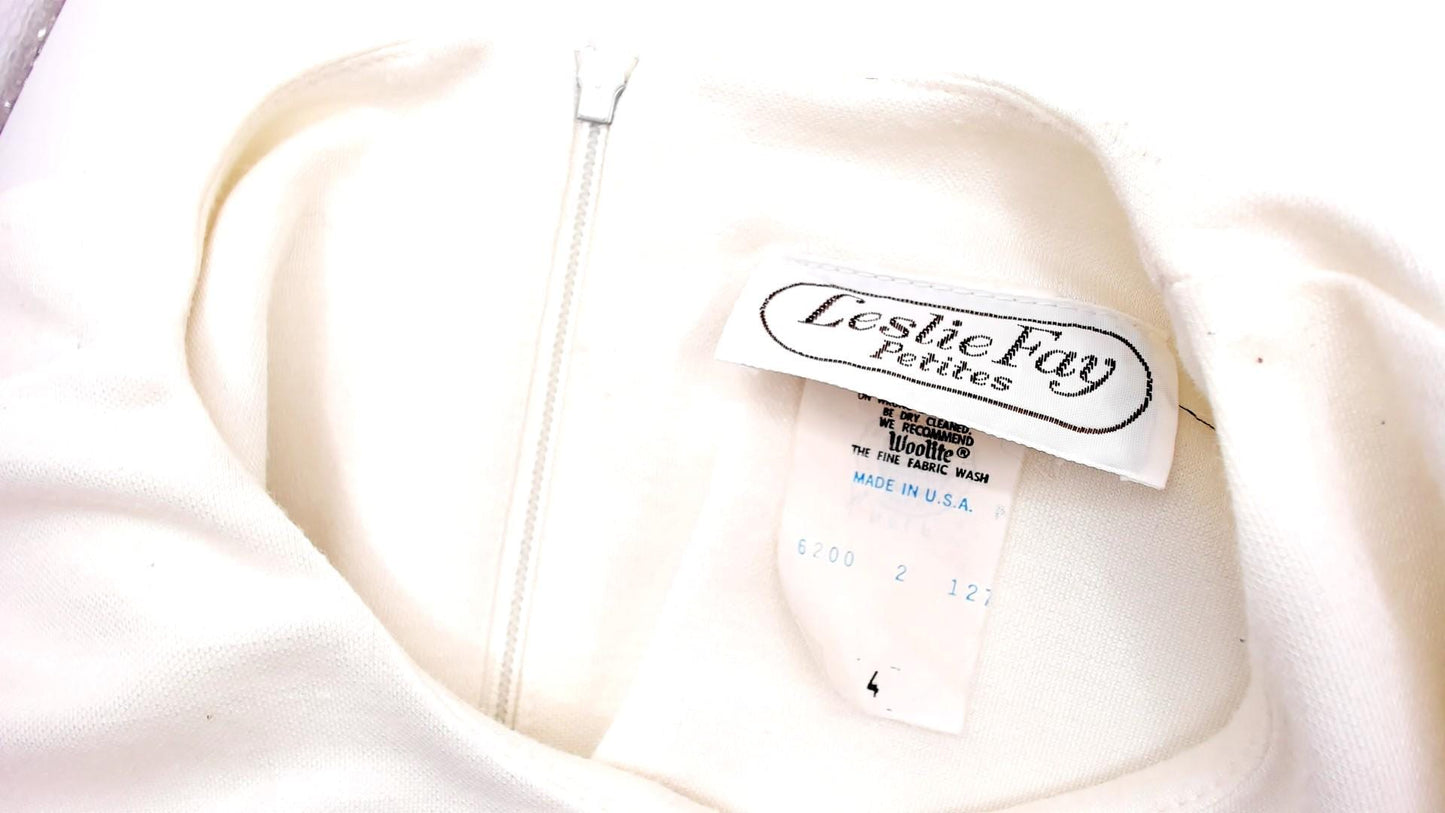 80s Leslie Fay White Cobalt Appliqué Sweatshirt Cropped Balloon Sleeve Extra Small XS