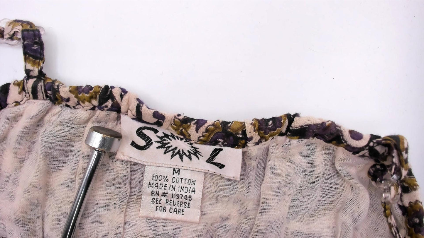 2000s Sol Elephant Block Print Cotton Sundress Purple Cream Small
