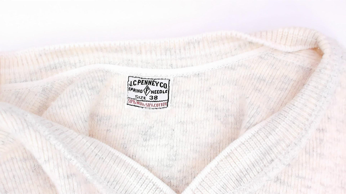1950s JCPenney Union Suit Oatmeal Heathered Wool Cotton V-Neck Long Johns Extra Small XS