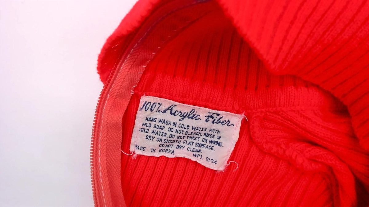70s Red Ribbed Knit Turtleneck Sweater Fitted Pullover Back Zip Small Medium