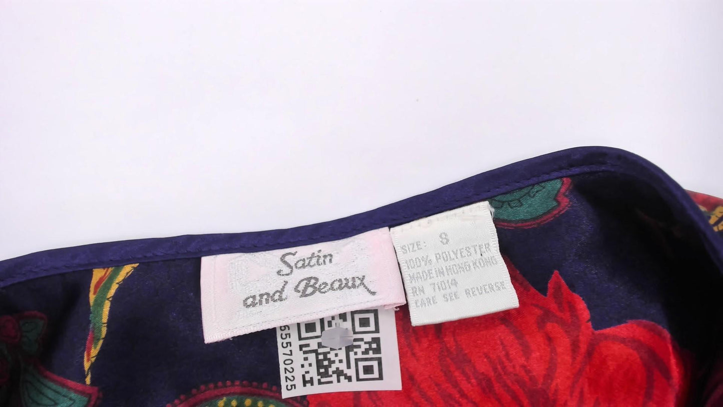 90s Satin and Beaux Floral Paisley Nightshirt Purple Red Teal Knee-Length Small