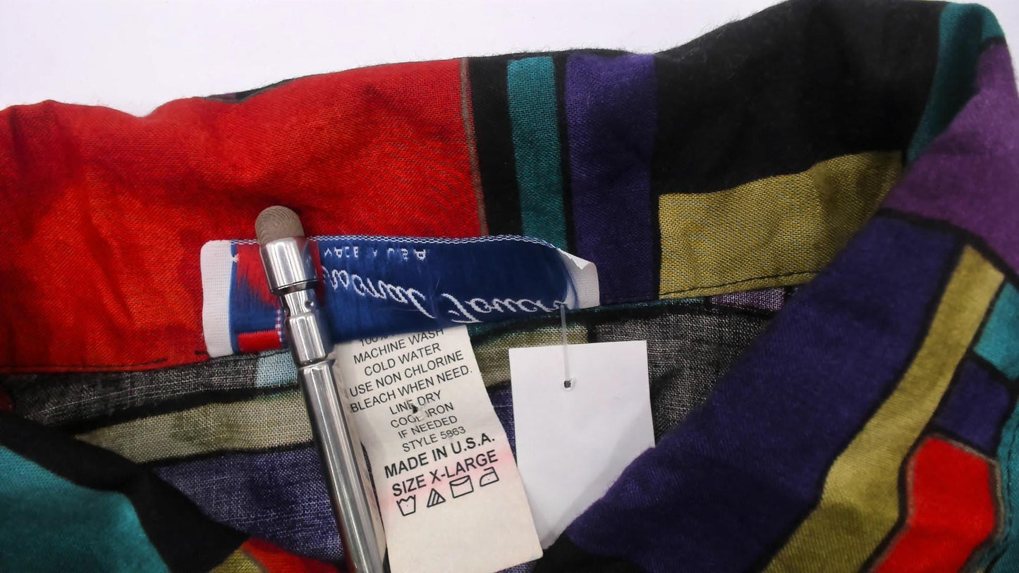 90s A Personal Touch Color Block Abstract Shirt Purple Teal Red Gold Extra Large XL