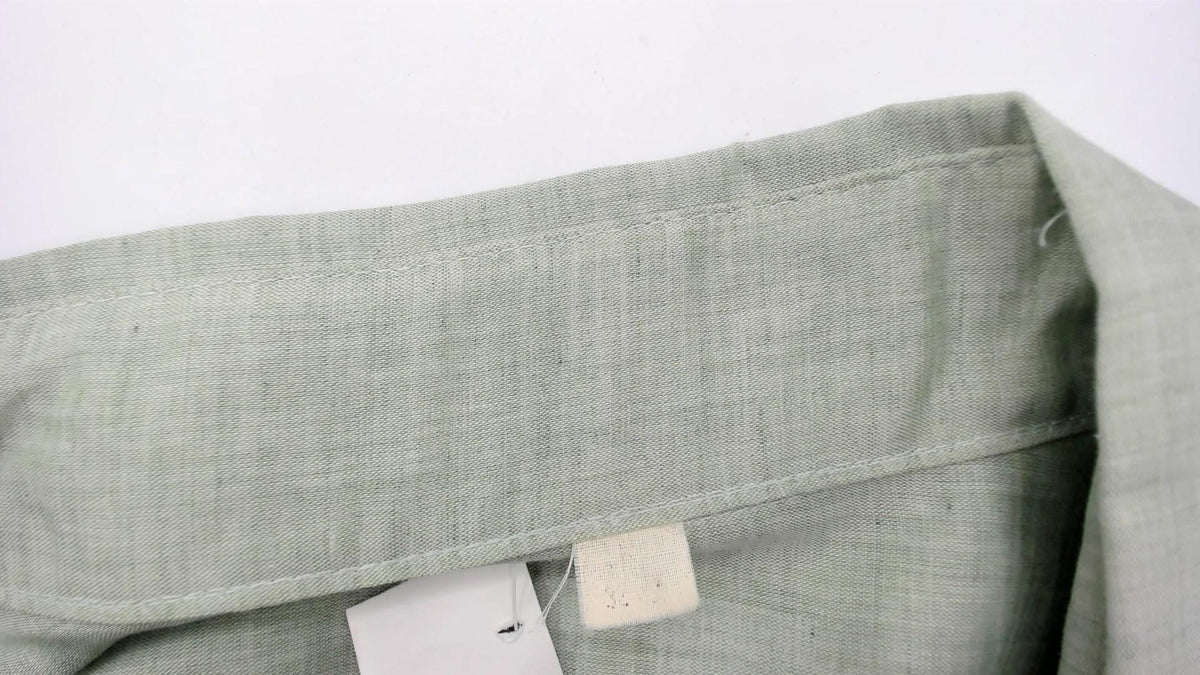 70s Sage Green Button-Up Shirt Camp Collar Semi-Sheer Cotton Long Sleeve XXL
