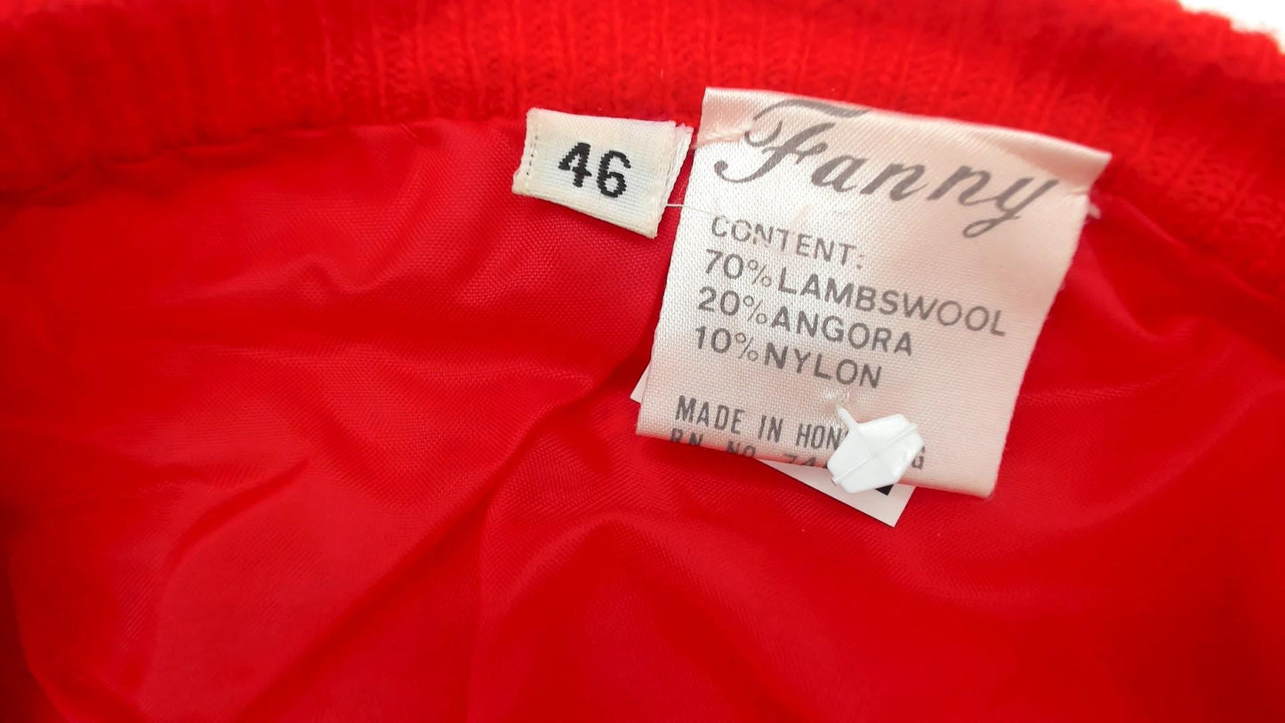 90s Red Beaded Floral Cardigan Wool Angora Blend Button Up Sequin Knitwear Large L