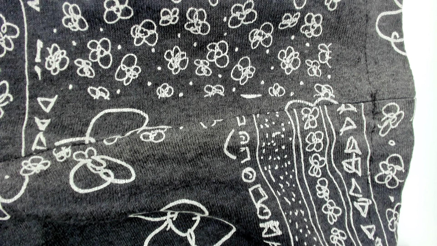 90s Black Bandana Floral Romper Cotton Scoop Neck Short Sleeve Playsuit Large