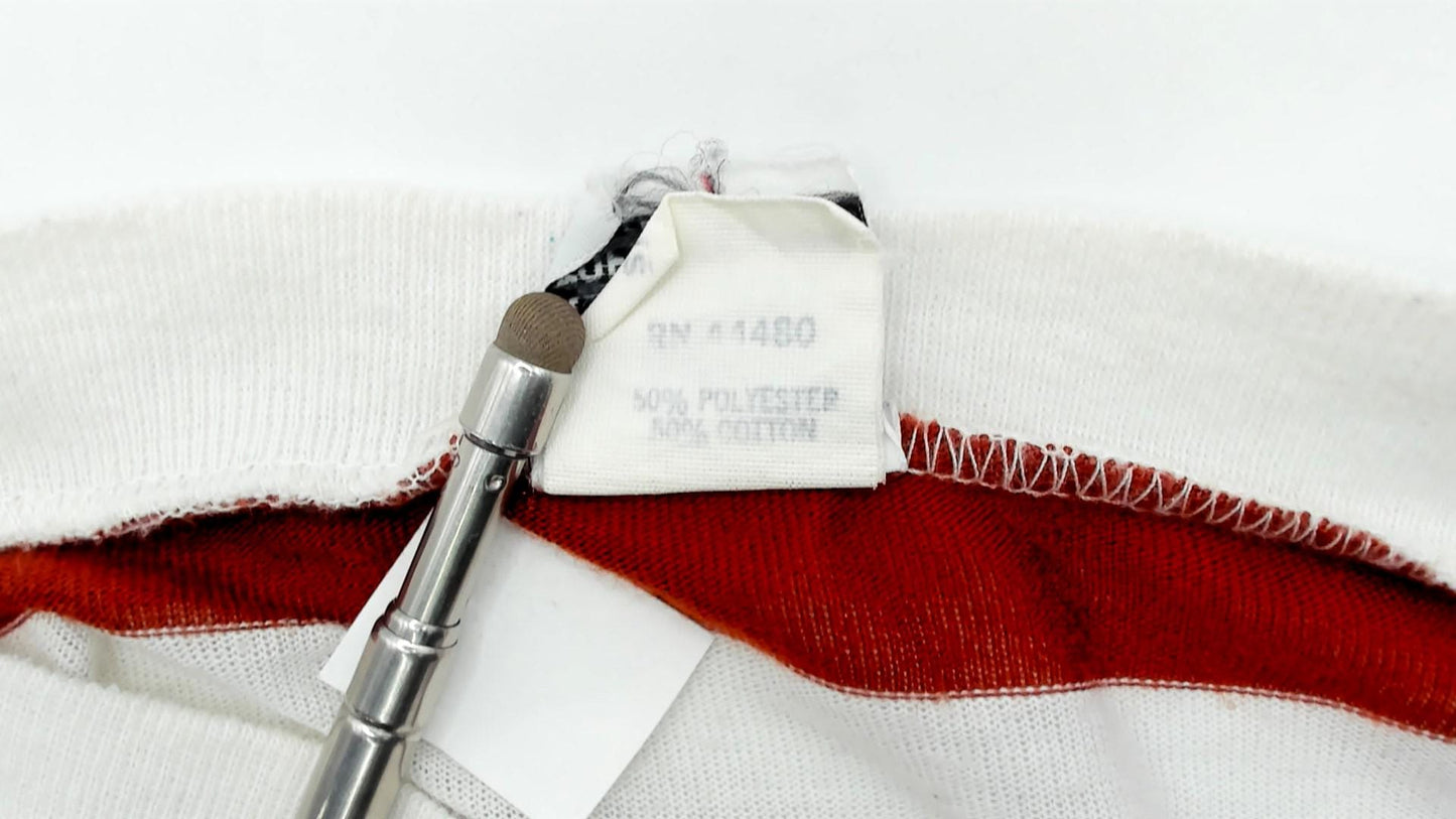 80s Rust & White Striped Boat Neck Tee Cotton Short Sleeve Small