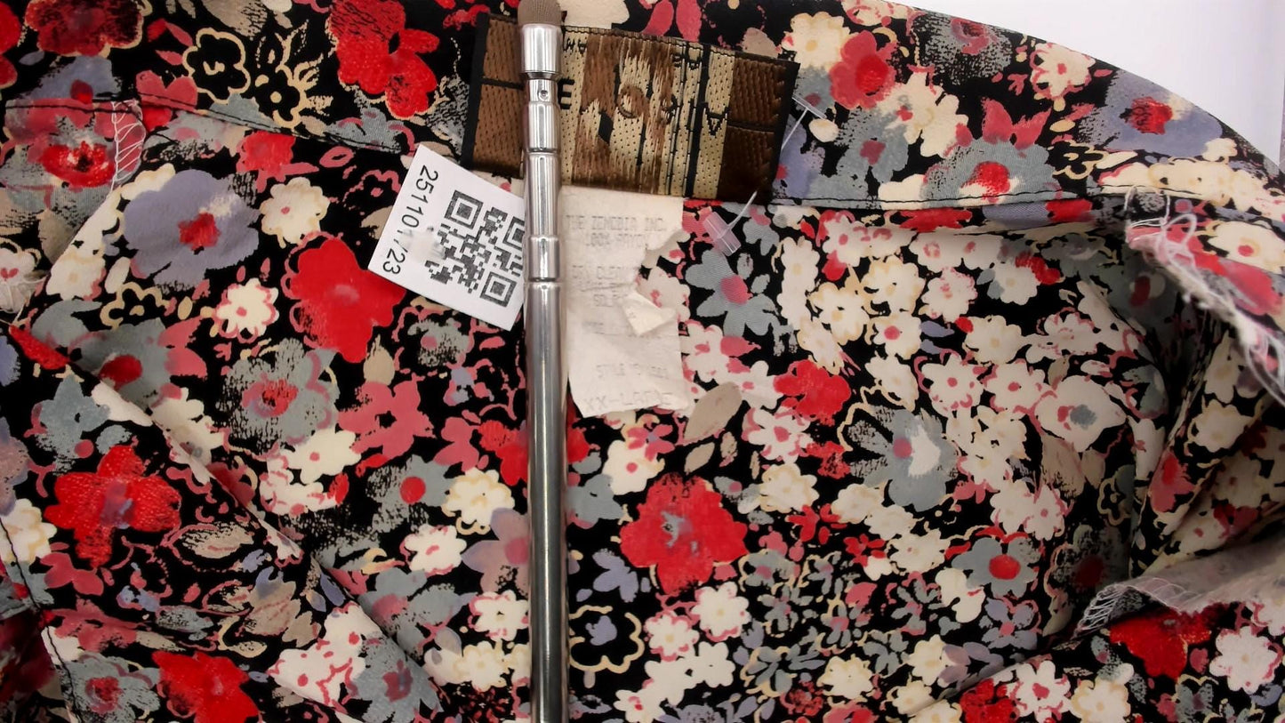 90s Zenobia Floral Button-Up Blouse Short Sleeve Black Cream Plus Size XXL
