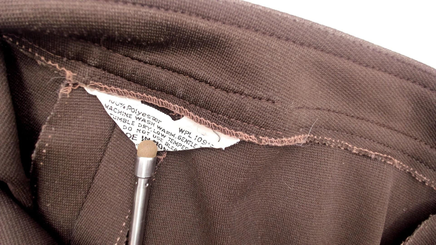 70s High Waisted Brown Straight Leg Trousers Flat Front Medium