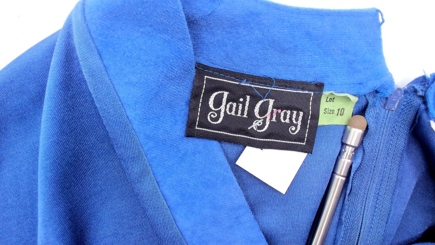 80s Gail Gray Periwinkle Midi Wrap Dress V-Neck Belted Small
