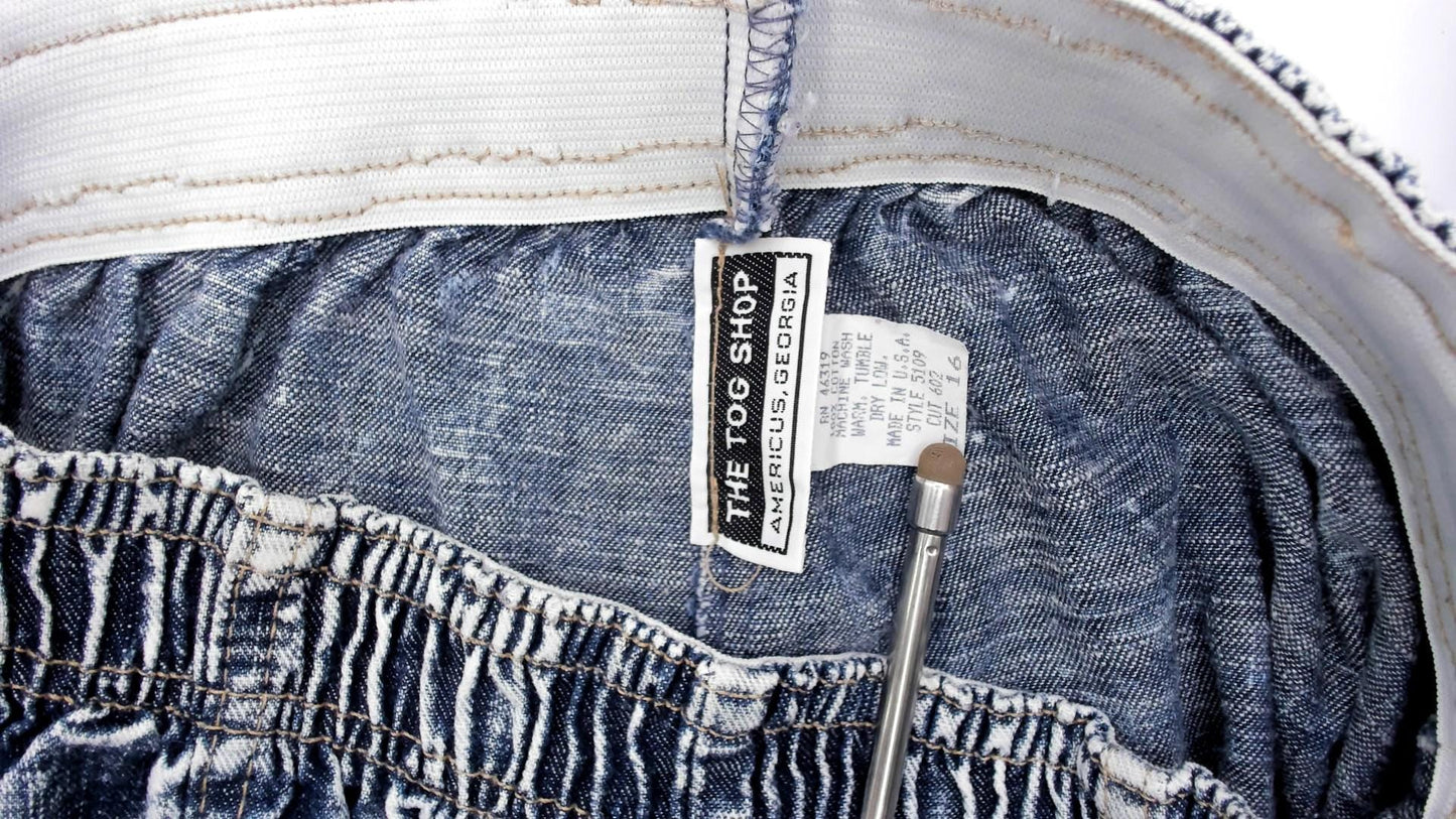 90s Acid Wash Denim High Rise Elastic Waist Straight Leg Light Blue Small Medium