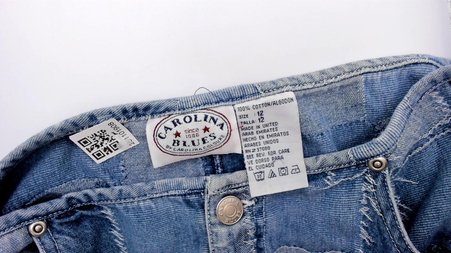 Y2K Carolina Blues Patchwork Denim Jeans Cropped Light Blue Medium M