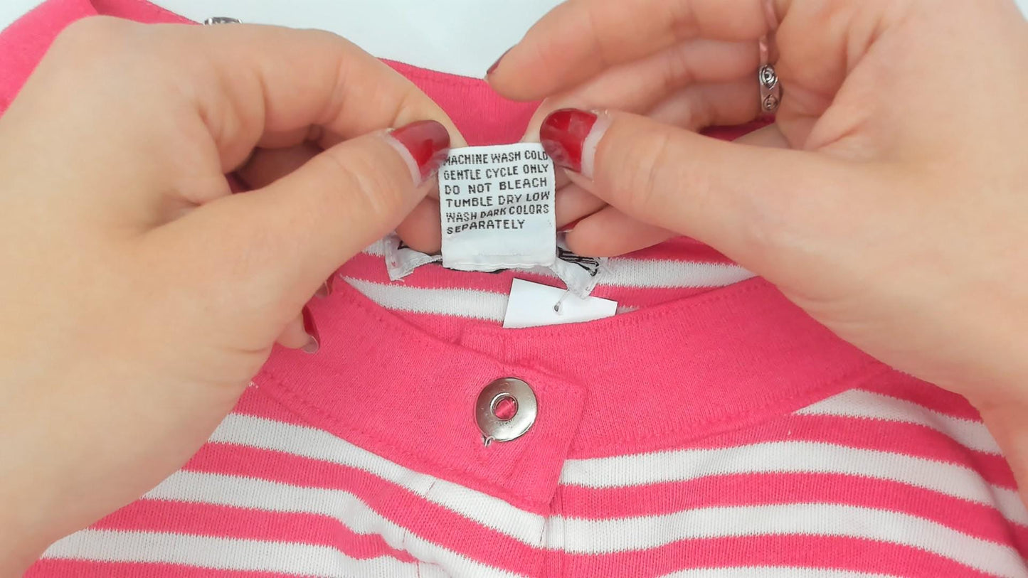 90s N Resource Pink Striped Henley Button Top Chest Pocket Medium