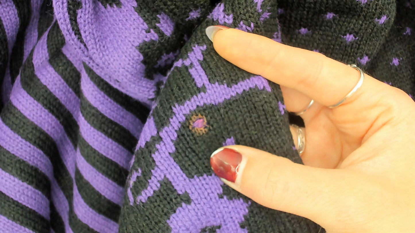 90s Sweater Exchange Purple Mock Neck Knit Patchwork Jacquard Large