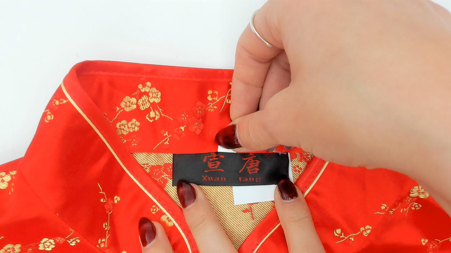 80s Xuan Tang Red Cheongsam Gold Cherry Blossom Qipao Plus Size XXL