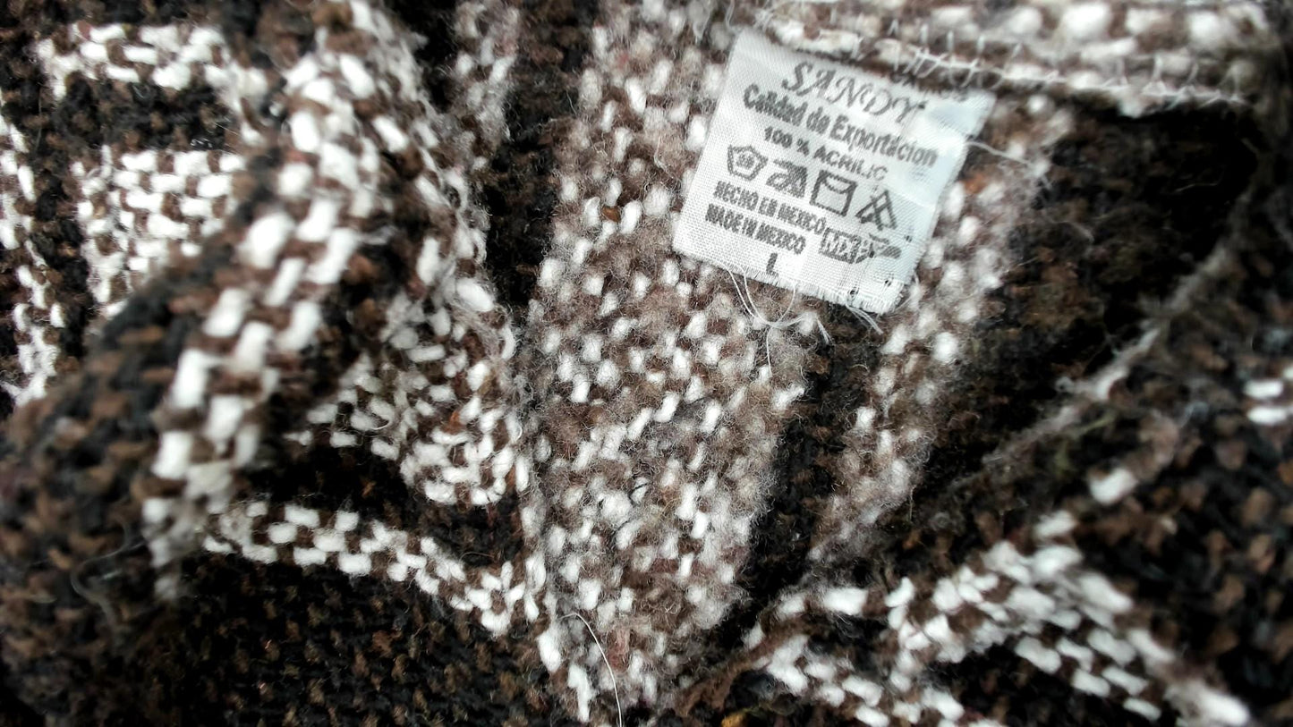 90s Sandy Baja Hoodie Brown White Striped Woven Pullover Medium