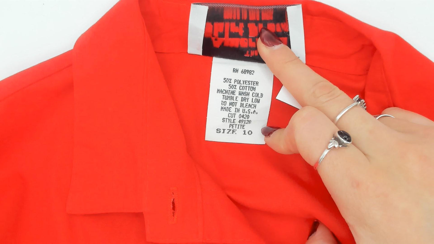 80s The American Shirt Dress Red Midi Button-Front Belted Waist Medium M
