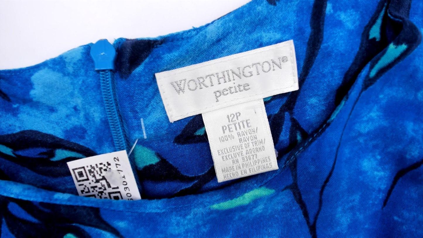 90s Worthington Blue Batik Floral Maxi Dress Tank Sleeveless Teal Navy Medium