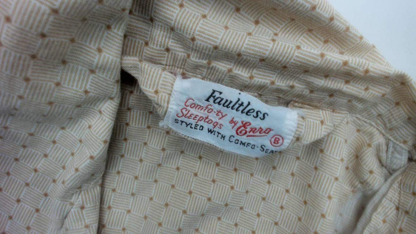 80s Faultless Basketweave Camp Collar Shirt Tan Cotton Blend Large L